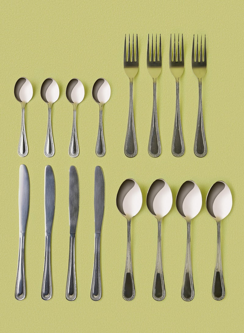 Noon East - 16 Piece 16 Piece Cutlery Set - Made Of Stainless Steel - Silverware Flatware - Spoons And Forks Set, Spoon Set - Table Spoons, Tea Spoons, Forks, Knives - Serves 4 - Design Silver Aquila Silver Aquila - Image 1