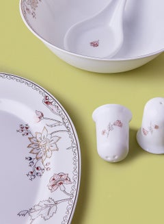 Noon East 18 Piece Opalware Dinner Set - Light Weight Dishes, Plates - Dinner Plate, Side Plate, Bowl, Serving Dish And Bowl - Serves 4 - Festive Design Tulip Gold White  - Image 2