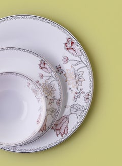 Noon East 18 Piece Opalware Dinner Set - Light Weight Dishes, Plates - Dinner Plate, Side Plate, Bowl, Serving Dish And Bowl - Serves 4 - Festive Design Tulip Gold White  - Image 3