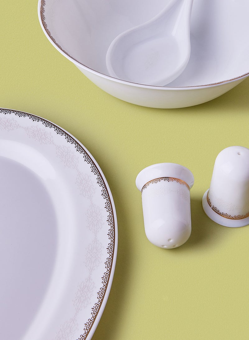 Noon East 18 Piece Opalware Dinner Set - Light Weight Dishes, Plates - Dinner Plate, Side Plate, Bowl, Serving Dish And Bowl - Serves 4 - Festive Design Lace White  - Image 2
