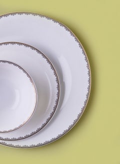 Noon East 18 Piece Opalware Dinner Set - Light Weight Dishes, Plates - Dinner Plate, Side Plate, Bowl, Serving Dish And Bowl - Serves 4 - Festive Design Lace White  - Image 3