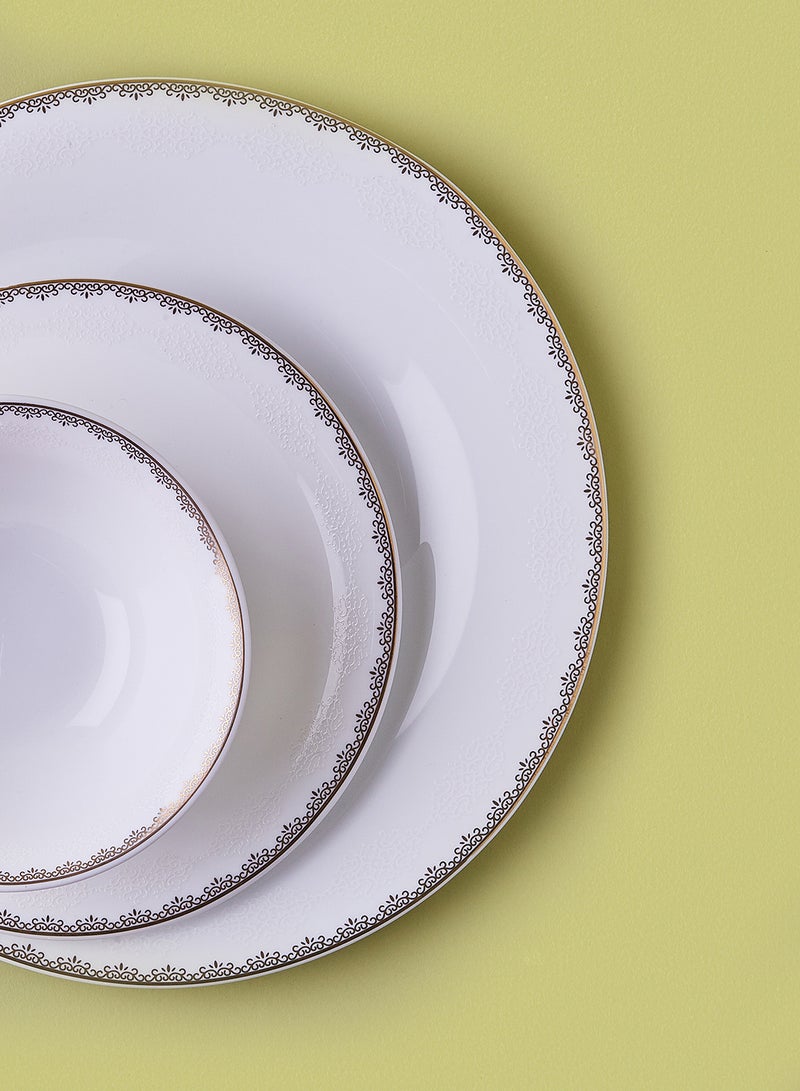 Noon East 18 Piece Opalware Dinner Set - Light Weight Dishes, Plates - Dinner Plate, Side Plate, Bowl, Serving Dish And Bowl - Serves 4 - Festive Design Lace White  - Image 3