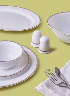 Noon East 18 Piece Opalware Dinner Set - Light Weight Dishes, Plates - Dinner Plate, Side Plate, Bowl, Serving Dish And Bowl - Serves 4 - Festive Design Lace White  - Image 4