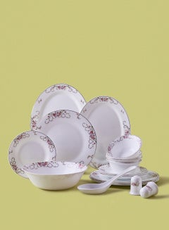 Noon East 18 Piece Opalware Dinner Set - Light Weight Dishes, Plates - Dinner Plate, Side Plate, Bowl, Serving Dish And Bowl - Serves 4 - Festive Design Orchid Gold White  - Image 1