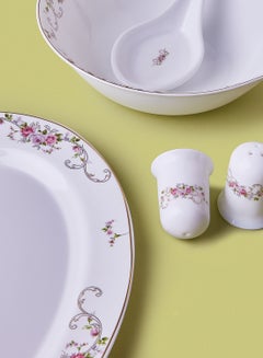 Noon East 18 Piece Opalware Dinner Set - Light Weight Dishes, Plates - Dinner Plate, Side Plate, Bowl, Serving Dish And Bowl - Serves 4 - Festive Design Orchid Gold White  - Image 2