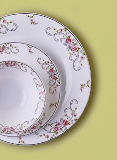 Noon East 18 Piece Opalware Dinner Set - Light Weight Dishes, Plates - Dinner Plate, Side Plate, Bowl, Serving Dish And Bowl - Serves 4 - Festive Design Orchid Gold White  - Image 3