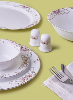 Noon East 18 Piece Opalware Dinner Set - Light Weight Dishes, Plates - Dinner Plate, Side Plate, Bowl, Serving Dish And Bowl - Serves 4 - Festive Design Orchid Gold White  - Image 4