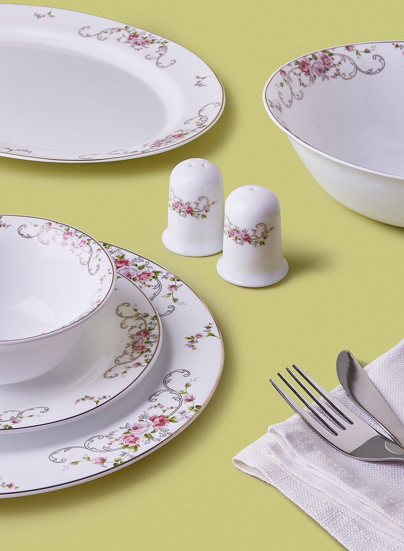 Noon East - 18 Piece Opalware Dinner Set - Light Weight Dishes, Plates - Dinner Plate, Side Plate, Bowl, Serving Dish And Bowl - Serves 4 - Festive Design Orchid Gold White - Image 1