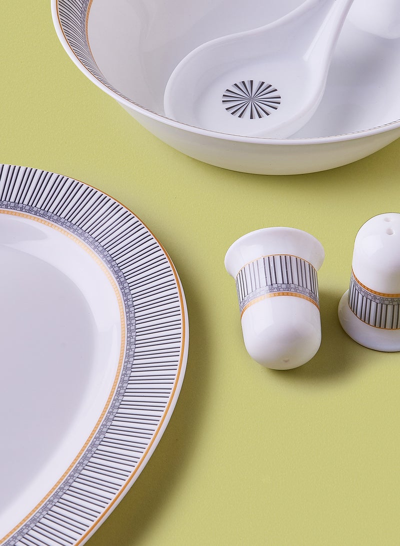 Noon East 18 Piece Opalware Dinner Set - Light Weight Dishes, Plates - Dinner Plate, Side Plate, Bowl, Serving Dish And Bowl - Serves 4 - Festive Design Aurora Gold White  - Image 2
