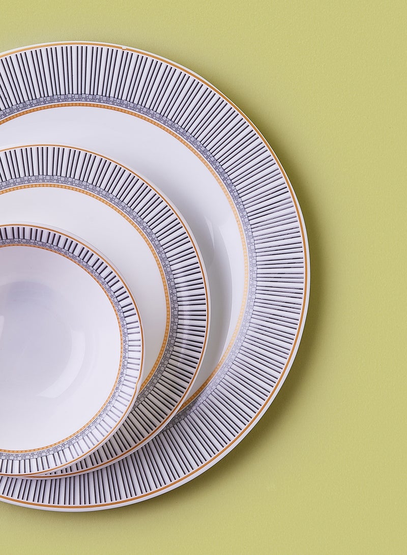 Noon East 18 Piece Opalware Dinner Set - Light Weight Dishes, Plates - Dinner Plate, Side Plate, Bowl, Serving Dish And Bowl - Serves 4 - Festive Design Aurora Gold White  - Image 3