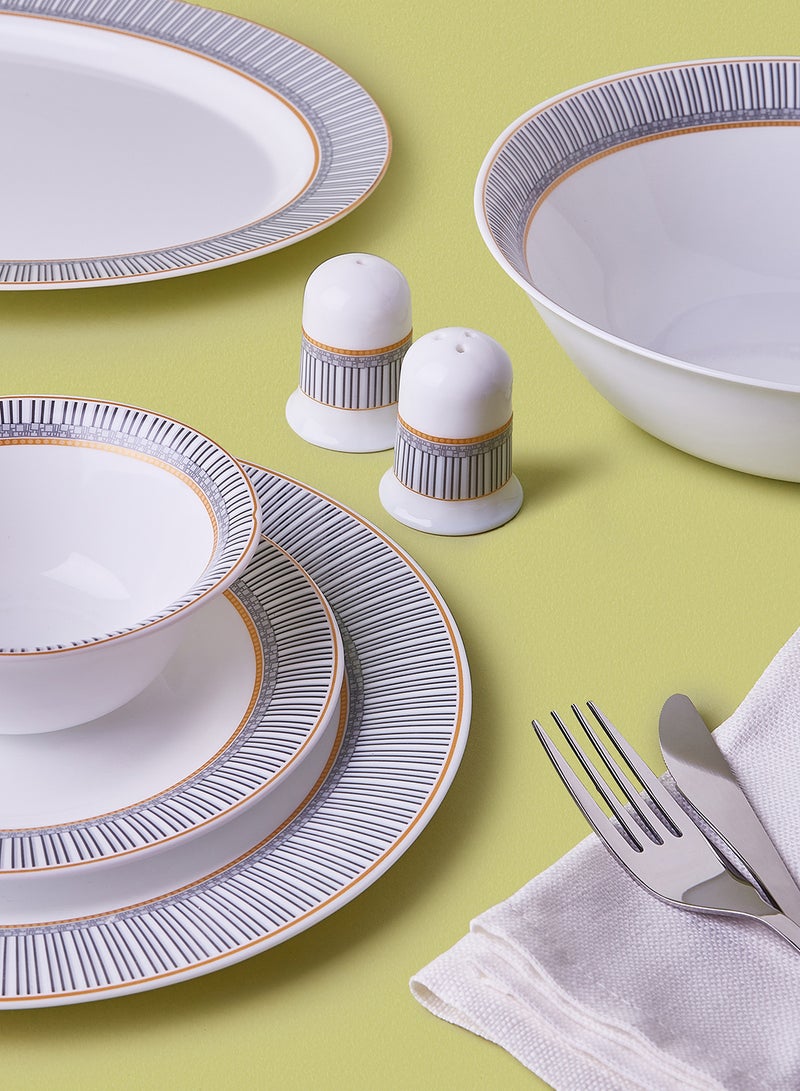 Noon East 18 Piece Opalware Dinner Set - Light Weight Dishes, Plates - Dinner Plate, Side Plate, Bowl, Serving Dish And Bowl - Serves 4 - Festive Design Aurora Gold White  - Image 4