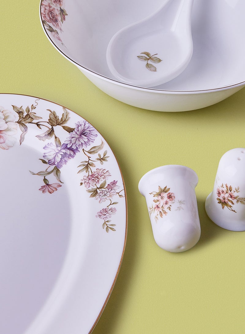 Noon East 18 Piece Opalware Dinner Set - Light Weight Dishes, Plates - Dinner Plate, Side Plate, Bowl, Serving Dish And Bowl - Serves 4 - Festive Design Carnation Gold White  - Image 2