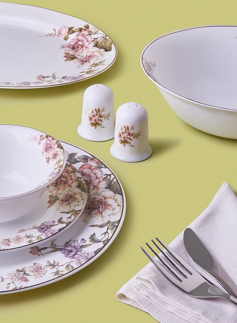 Noon East 18 Piece Opalware Dinner Set - Light Weight Dishes, Plates - Dinner Plate, Side Plate, Bowl, Serving Dish And Bowl - Serves 4 - Festive Design Carnation Gold White  - Image 4