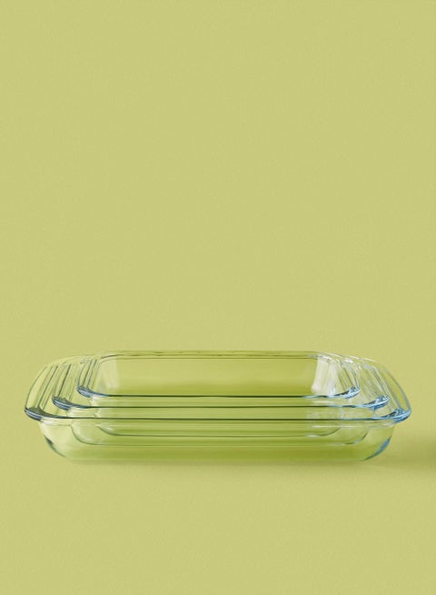 3 Piece Oven Tray Set - Made Of Glass - Rectangle - Large - Baking Dish - Oven Tray - Cake Trays - Oven-Pan - Cake Mold - Clear Clear Rectangle Large - 3 Piece set