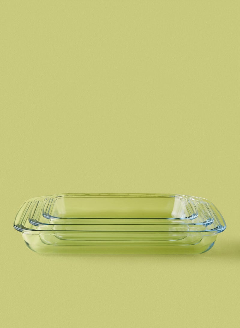 Noon East 3 Piece Oven Tray Set - Made Of Glass - Rectangle - Large - Baking Dish - Oven Tray - Cake Trays - Oven-Pan - Cake Mold - Clear Clear Rectangle Large - 3 Piece set  - Image 1