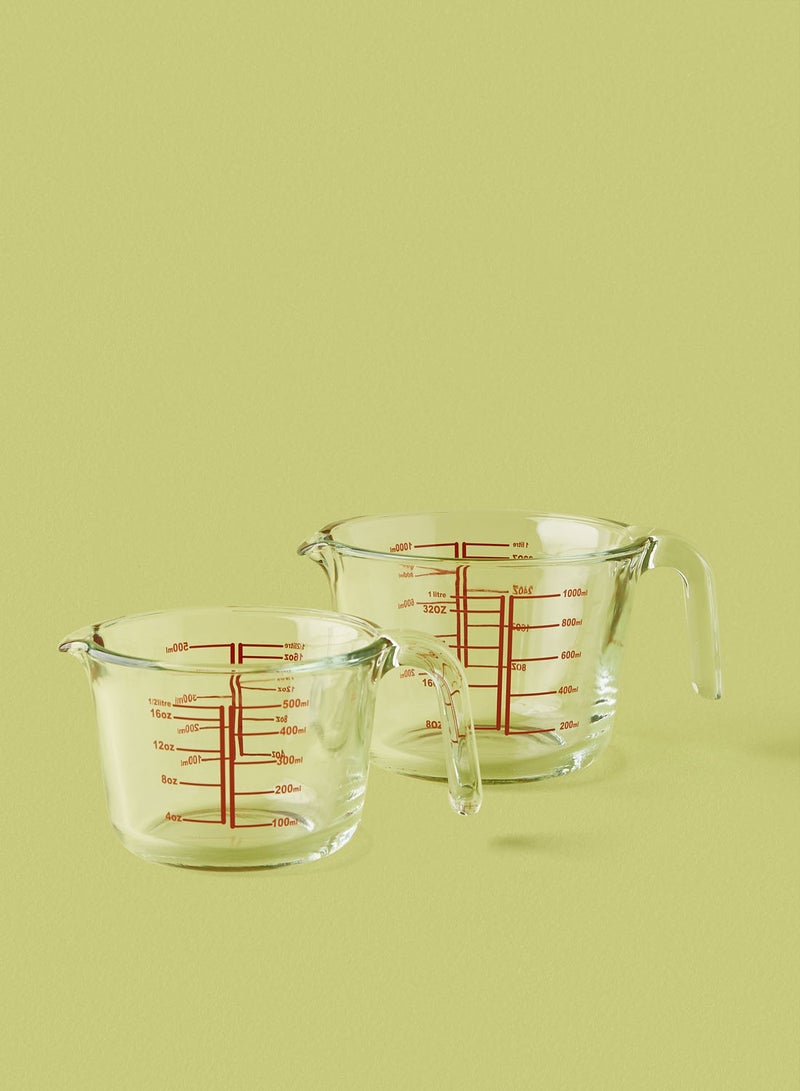 Noon East - 2 Piece Glass Measuring Cups - Heat Resistant - Oven Safe - Standard Cups - Kitchen Accessories - Mixing Bowl - Clear Clear 2-Piece Set - Image 1