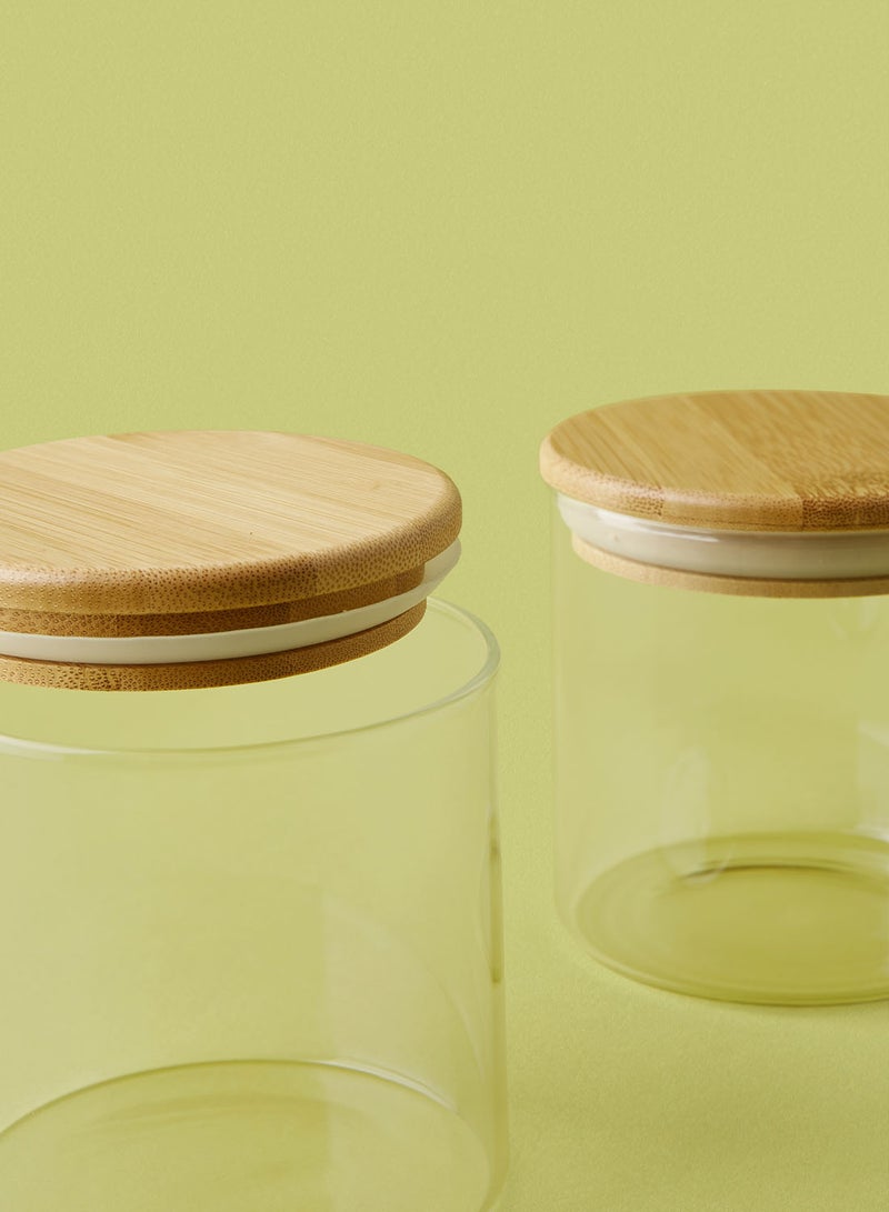 ايست من نون طقم علب طعام مصنوعة من الزجاج مكون من قطعتين - سعة 500 مل - أغطية محكمة الإغلاق من الخيزران - علبة تخزين الطعام - منظم خزانة المطبخ - لون شفاف شفاف 2-Piece - 500ml - Image 3