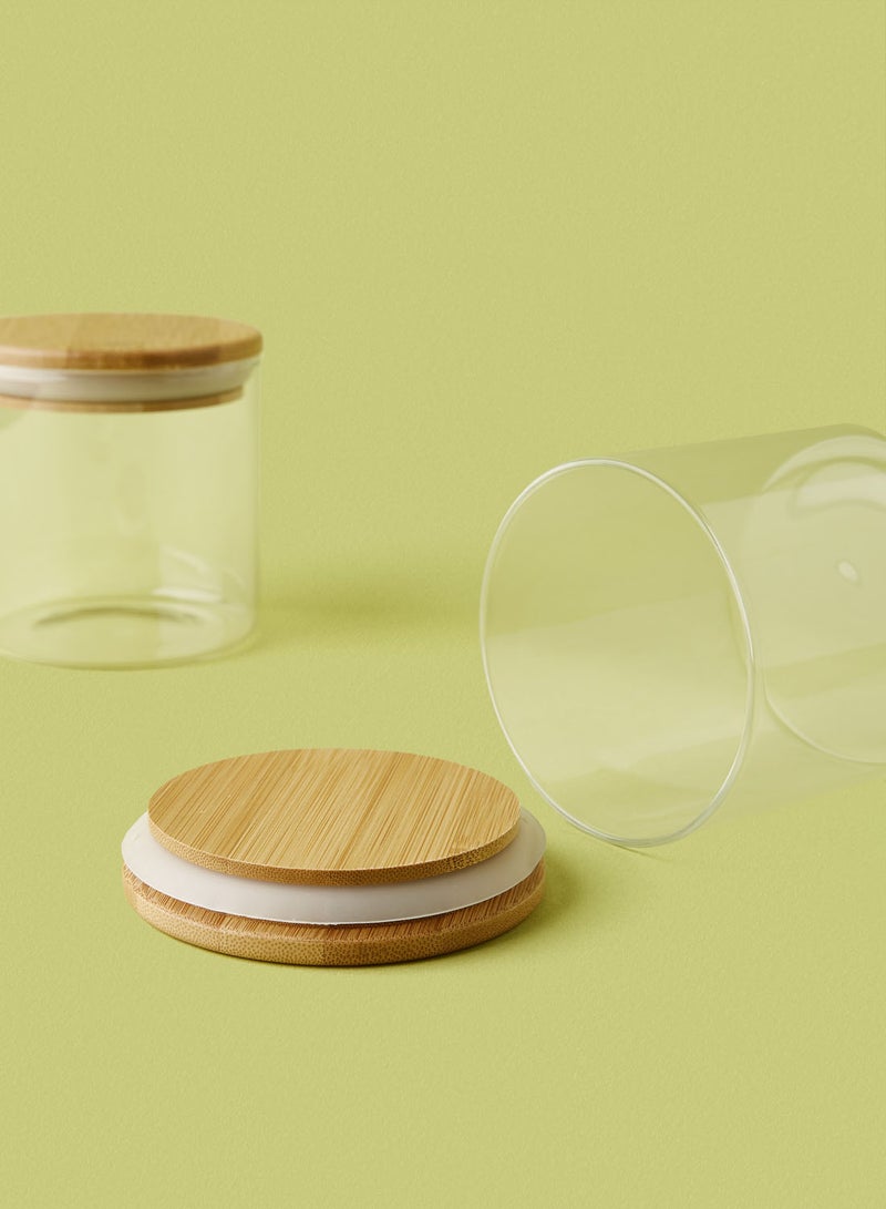 ايست من نون طقم علب طعام مصنوعة من الزجاج مكون من قطعتين - سعة 500 مل - أغطية محكمة الإغلاق من الخيزران - علبة تخزين الطعام - منظم خزانة المطبخ - لون شفاف شفاف 2-Piece - 500ml - Image 2