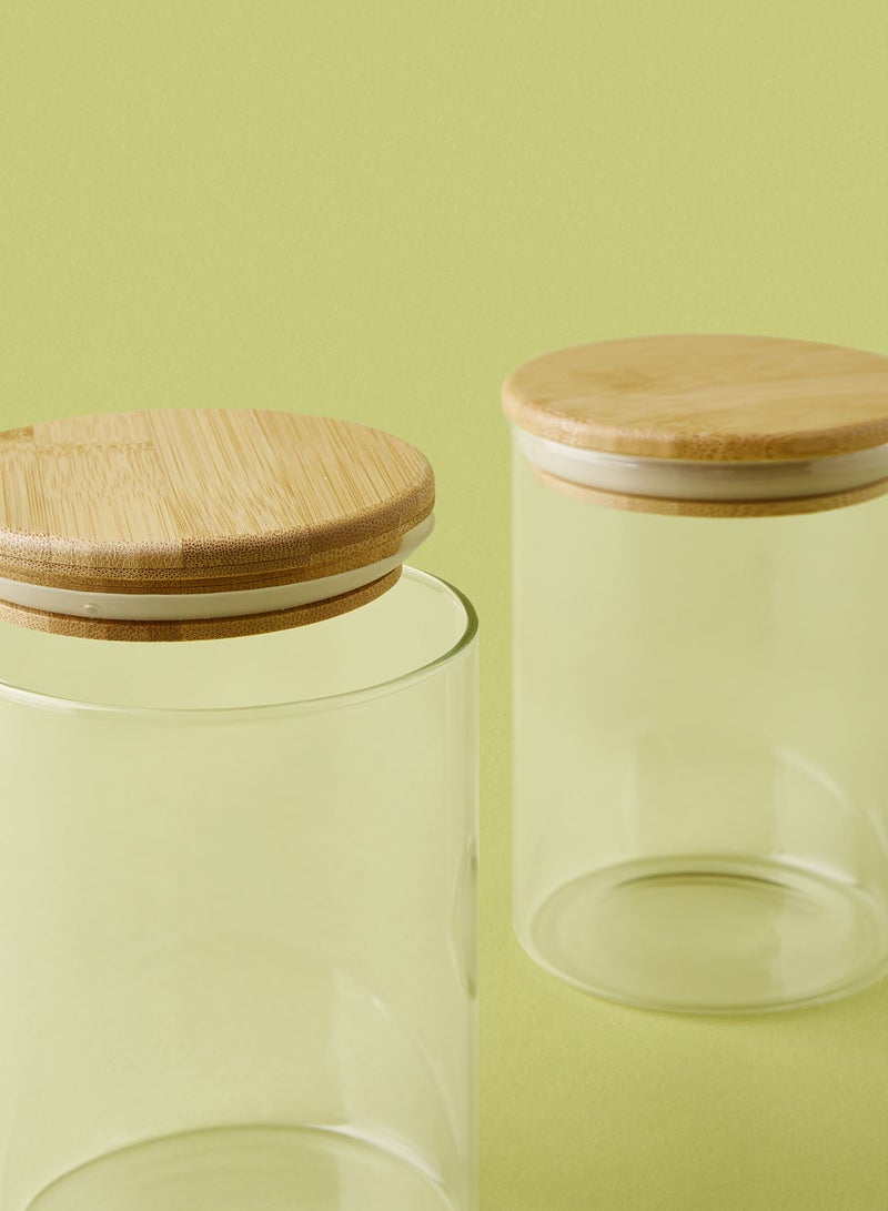 ايست من نون طقم علب طعام مصنوعة من الزجاج مكون من قطعتين - سعة 700 مل - أغطية محكمة الإغلاق من الخيزران - علبة تخزين الطعام - منظم خزانة المطبخ - لون شفاف شفاف 2-Piece - 700ml - Image 2