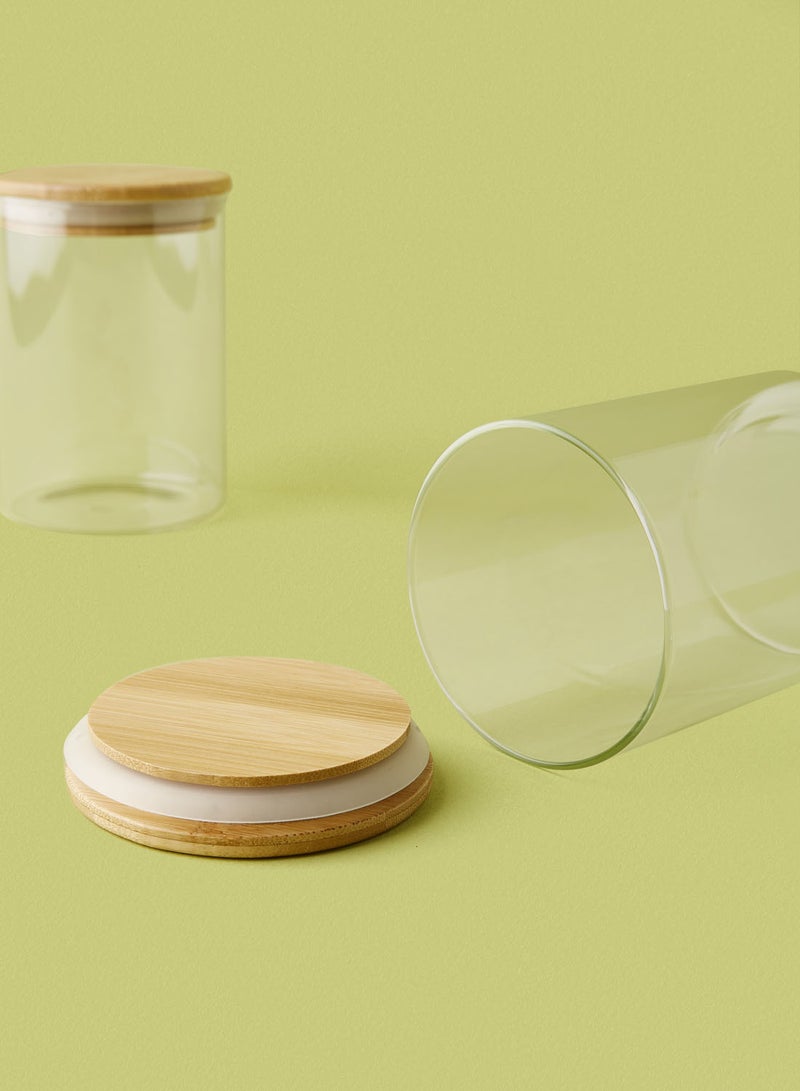 ايست من نون طقم علب طعام مصنوعة من الزجاج مكون من قطعتين - سعة 700 مل - أغطية محكمة الإغلاق من الخيزران - علبة تخزين الطعام - منظم خزانة المطبخ - لون شفاف شفاف 2-Piece - 700ml - Image 3