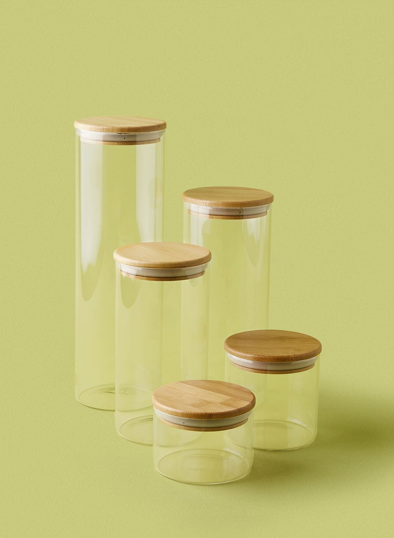 Noon East 5 Piece Glass Food Storage Container Set - Airtight Bamboo Lids - Food Storage Box - Storage Boxes - Kitchen Cabinet Organizers - Glass Food Container - Clear Clear 5-Piece  - Image 1