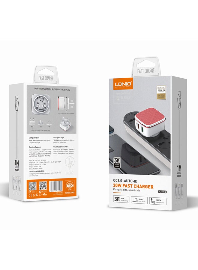 Quick Charge USB Charger White/Red