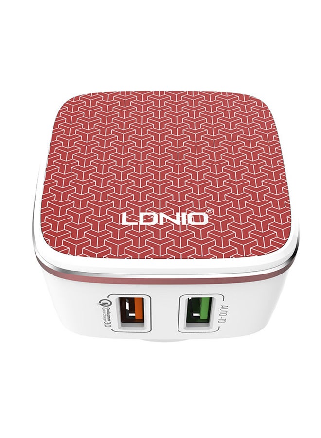 LDNIO Dual USB Wall Charger With Cable White/Red  - Image 2