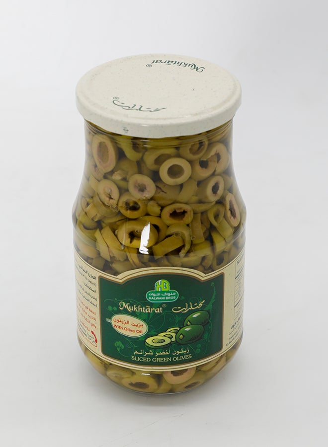 Halwani Mukhtarat Sliced Green Olives In Olive Oil 650grams - Image 4
