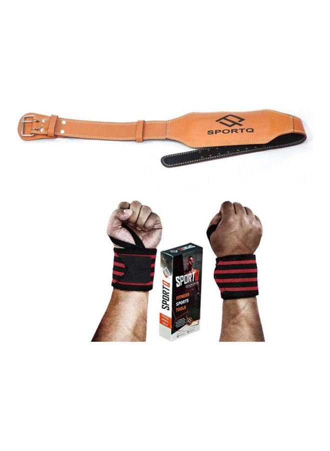 SportQ Leather Weight Lifting Belt  Back Support Gym Fitness  Small  And  Pair Wrist Weight Lifting 115cm - Image 1