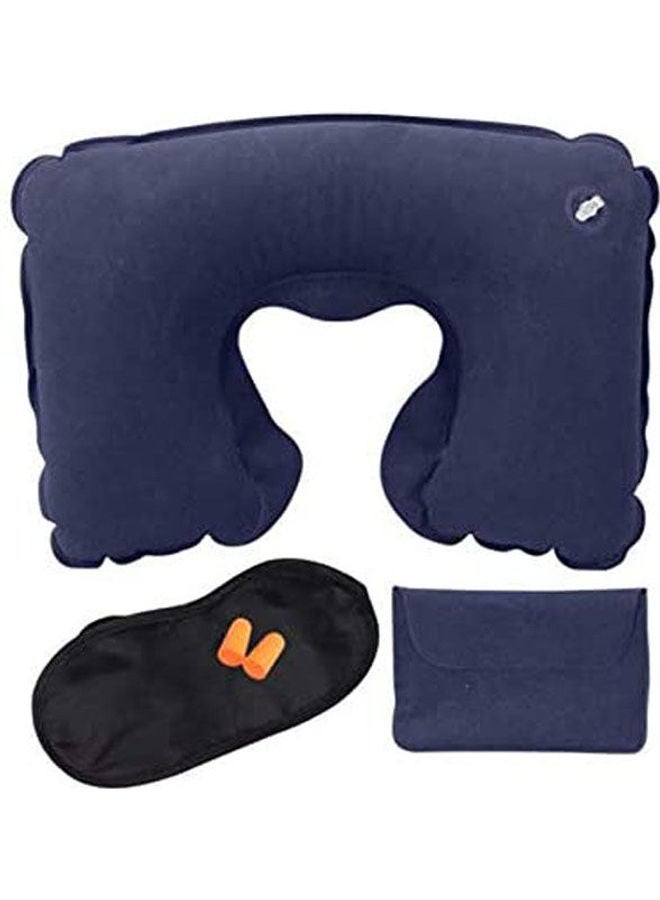 1 مجموعة من أدوات السفر وسادة رقبة قابلة للنفخ على شكل حرف U وقناع للعين وسدادات للأذن وسادة نعام رمادية وزرقاء بلون عشوائي - Image 1