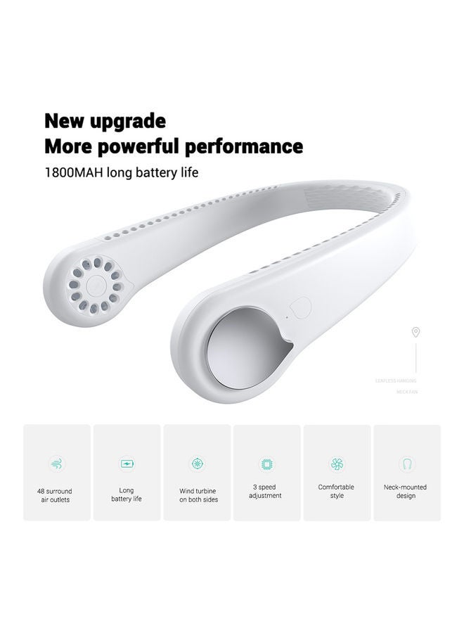 Neckband Fan Usb Rechargeable Fan 3 Speeds Adjustable Wearable Fan Lazy Usb Travel Fan For Home Use Office Sports Traveling，Handsfree Fan H33215 White
