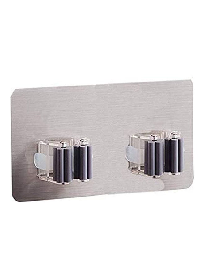 Double Self Adhesive Wall Mounted Mop Hooks Broom Hanger Holder With Spring Clip Design Bath Mounted Home Tools Grey