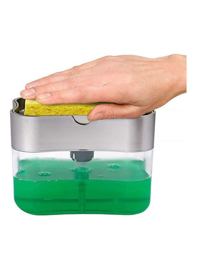 2 In 1 Sponge Rack Shelf Soap Detergent Dispenser Pump Large Capacity With Sponge Clear