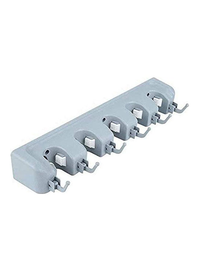 Wall Mounted Non Slide Mop Broom Holder and Rake Garden Tool Organizer with 6 Hooks and 5 Slots Grey
