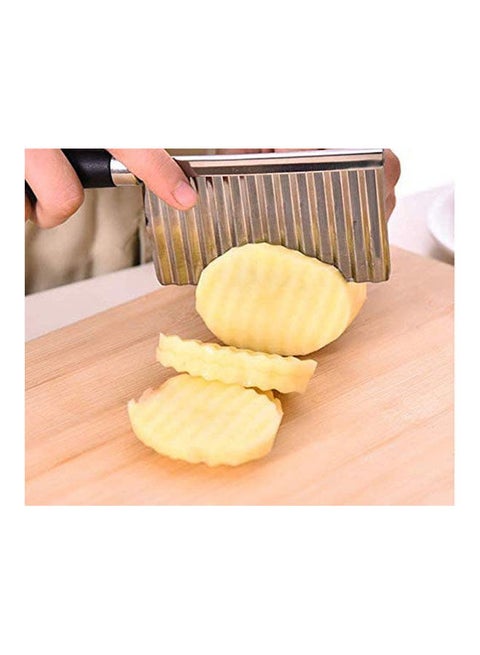 Vegetable & Fruit Wavy Crinkle Cutting Tool Serrator Salad Chopping Knife French Fry Slicer, Steel Wave Blade Cutter Chops silver