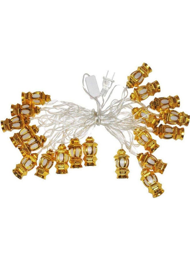 Ramadan -Eid Home Decoration Multicolor Fanoos Golden Lantern String Light Led Gold-White
