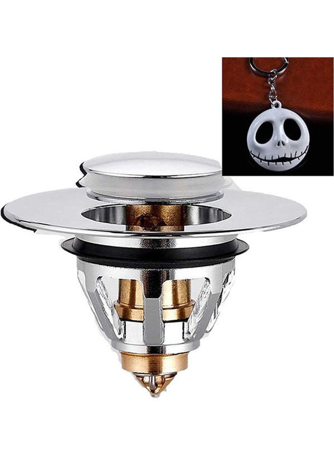 Universal Bathroom Sink Stopper Basin Pop Up Drain Filter Metal Bounce Core Push-Type Anti Clogging Drain Stopper For Sink Drain Strainer Without Overflow Bathtub Sink Plug With Filter Basket silver