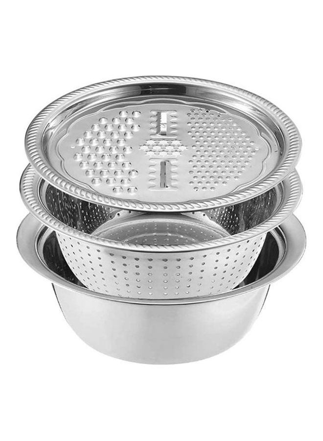 Singslife Stainless Steel Basin With Grater Multifunctional Drain Basket With Vegetable Cutter 3 In 1 Silver - Image 1