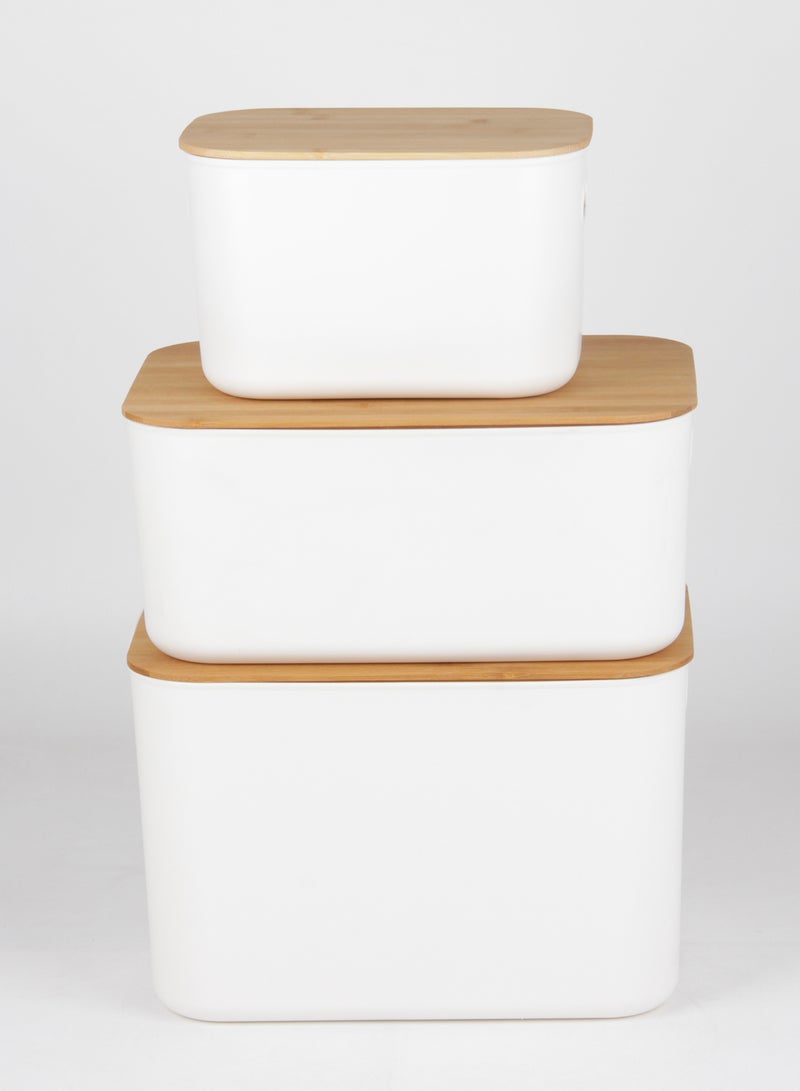 Amal - 3-Piece Storage Box Set With Bamboo Lid Convenient to use Daily Simple Storage Hygienic and Organized TG51291MS3 White/Nature 24 x 37 x 26cm - Image 1