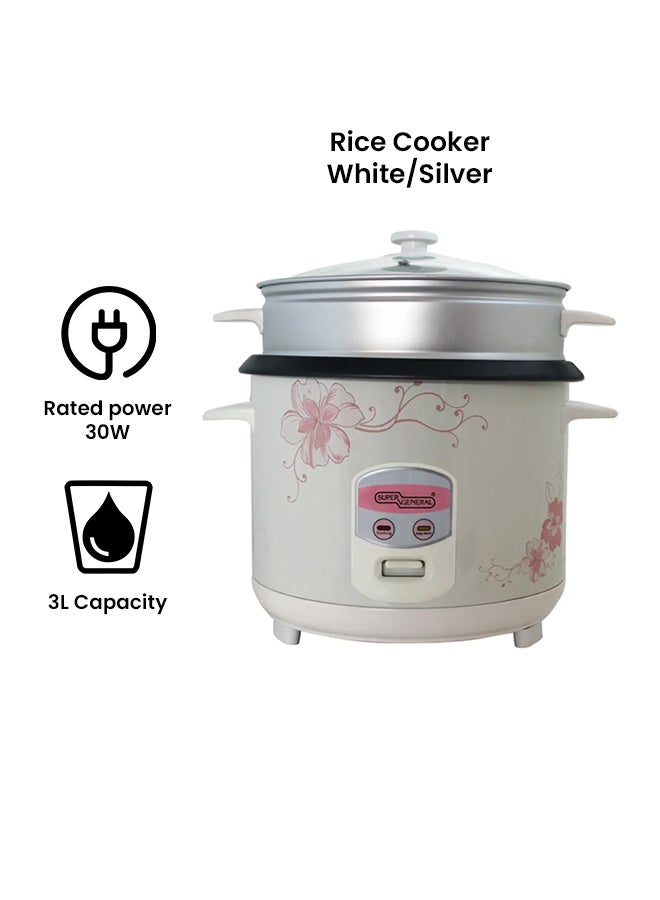 سوبر جنرال جهاز طهي الأرز 3.0 L 30.0 W SGRC 30W أبيض/فضي  - Image 2