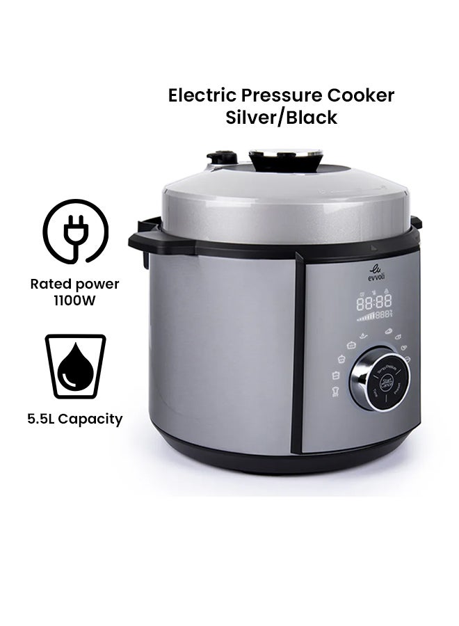 evvoli - 10 In 1 Multi-Use Programmable Pressure Cooker 10 Cook Settings With 15 Smart Safety Protection Modules 5.5 L 1100.0 W EVKA-PC6010S Silver/Black - Image 1