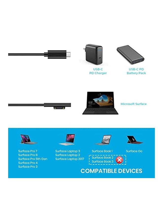 Surface Connect To USB-C Charging Cable Black - Image 3
