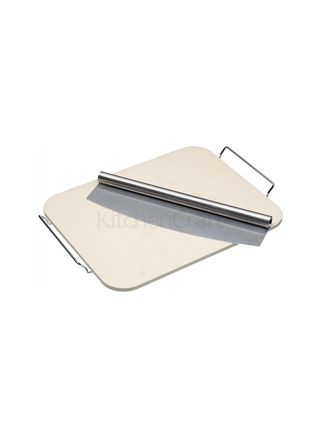 KitchenCraft - Pizza Baking Stone And Cutter With Base Silver - Image 1