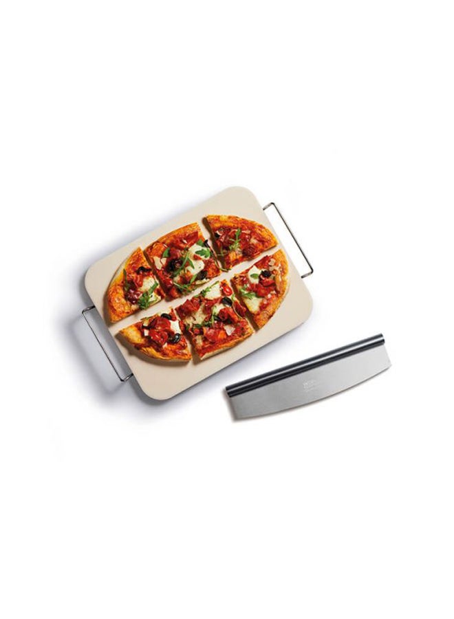 KitchenCraft - Pizza Baking Stone And Cutter With Base Silver - Image 1