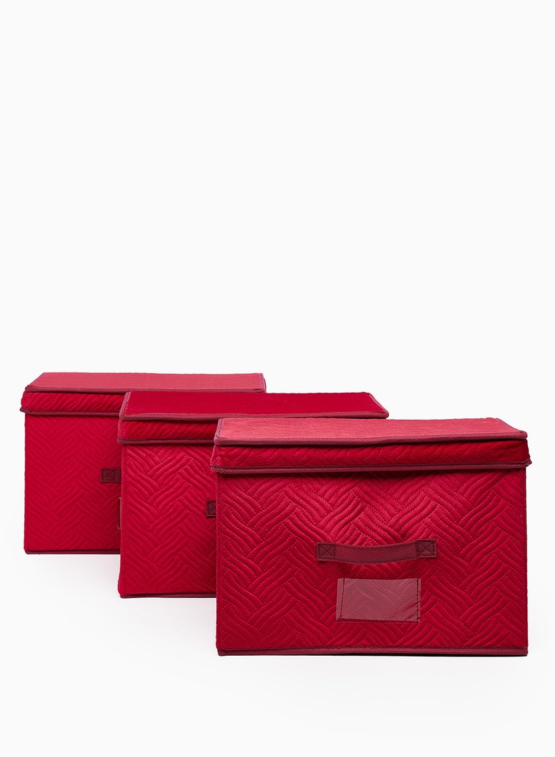 Amal - 3 Pack Storage Organiser With Side Handles And Top Zipper Lid, Easy To Collapse From The Top, Handy For Closet And Dresser Organisation Rose Red 39X27X26cm - Image 1