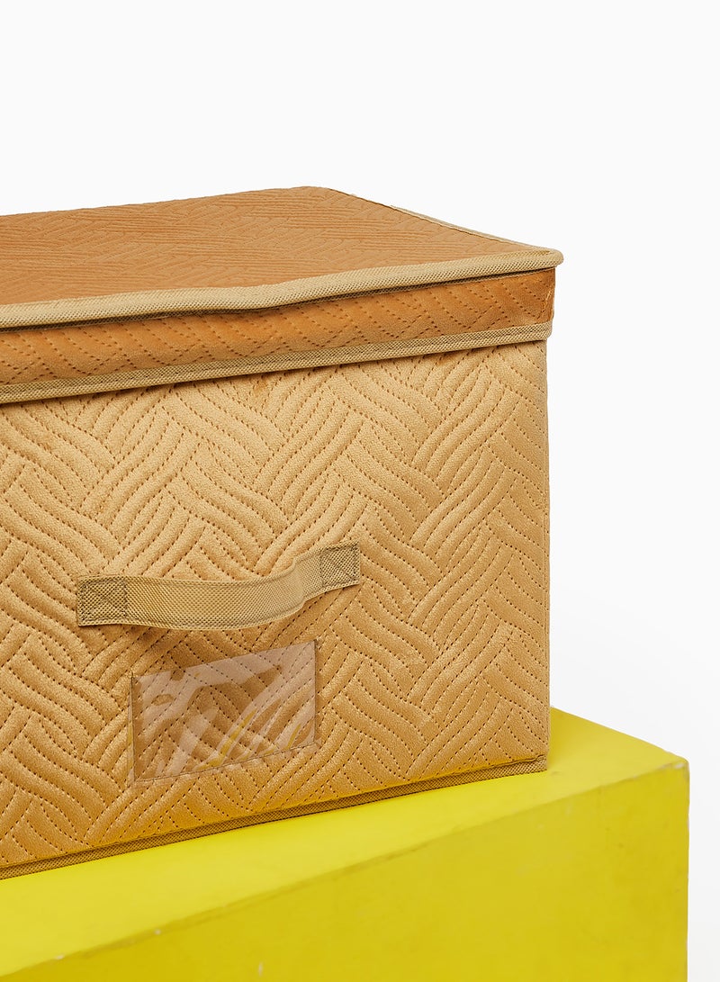 Amal - 3 Pack Storage Organiser With Side Handles And Top Zipper Lid, Easy To Collapse From The Top, Handy For Closet And Dresser Organisation Yellowish-Brown 39X27X26cm - Image 1