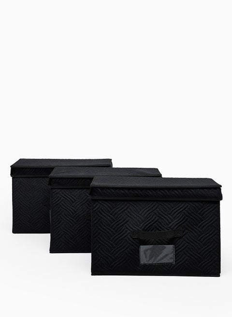 3 Pack Storage Organiser With Side Handles And Top Zipper Lid, Easy To Collapse From The Top, Handy For Closet And Dresser Organisation Black 39X27X26cm