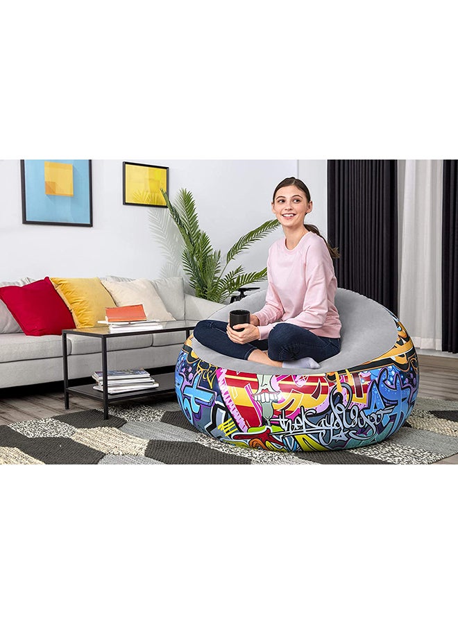 Bestway - Graffiti Inflate Airchair Blue/Yellow/Grey Blue/Yellow/Grey 112x66x112cm - Image 1
