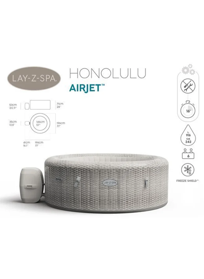 Bestway Lay-Z-Spa Honolulu Airjet - 1 Spa, 1 Pool Cover, 1 Spa Pump, 1 Chemconnect Dispenser, Filter Cartridge (Vi), Repair Kit, Airjet System 34.5kg Grey 34.5kg