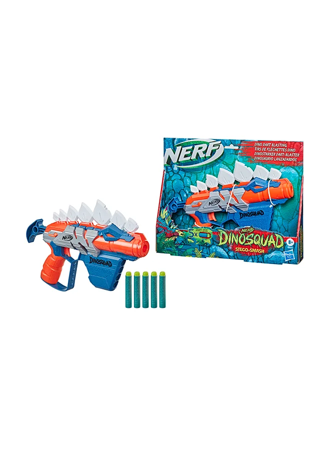 NERF Nerf Dinosquad Stegosmash Dart Blaster, 4-Dart Storage, Pull-Back Priming Handle, 5 Official Nerf Darts, Dinosaur Design, Stegosaurus Spikes